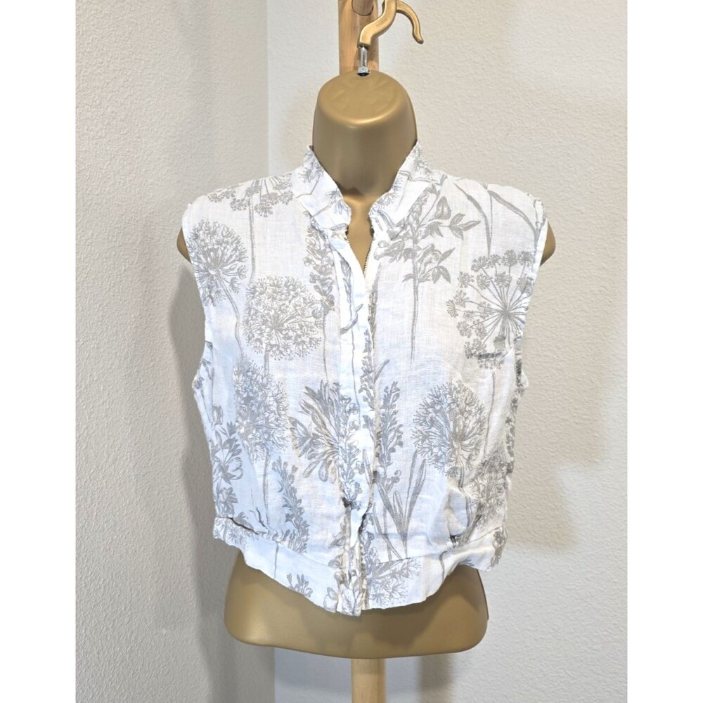 Laura Bianchi Linen Sleeveless Floral Top Med Zip Made Italy Minimalist Summer